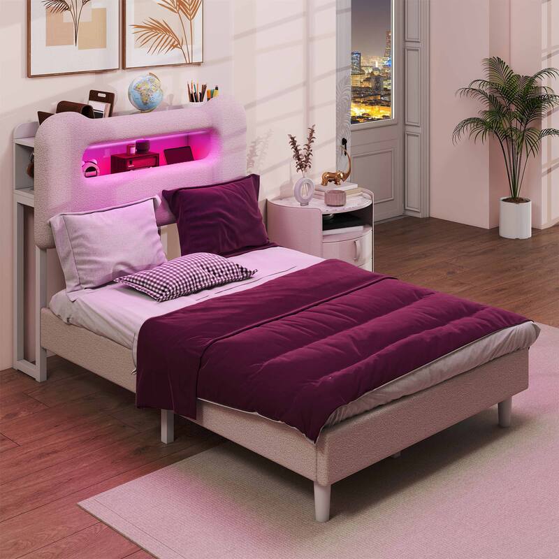 Storage Upholstered Platform Bed with LED Lighting Included