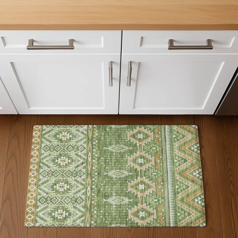 Premium Washable Super Soft Global Inspiration Mayfield Rug - Green - 1'8" x 2'6"