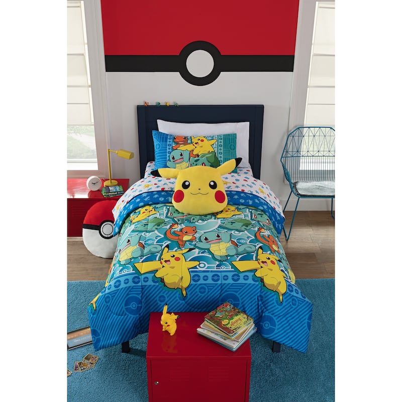 Pokemon First Starters Rotary 4-piece Twin Bed in a Bag Set - 64"x86" - Blue
