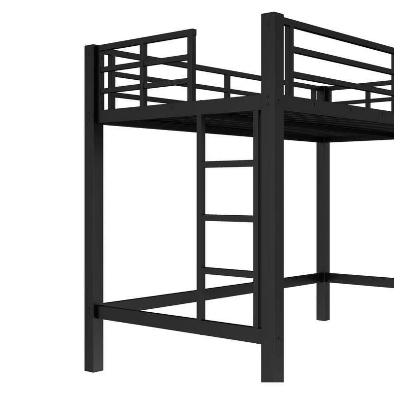 Twin XL Size Metal Loft Bed, Loft Bed with Easy Climbing Ladder and Guardrails , Black