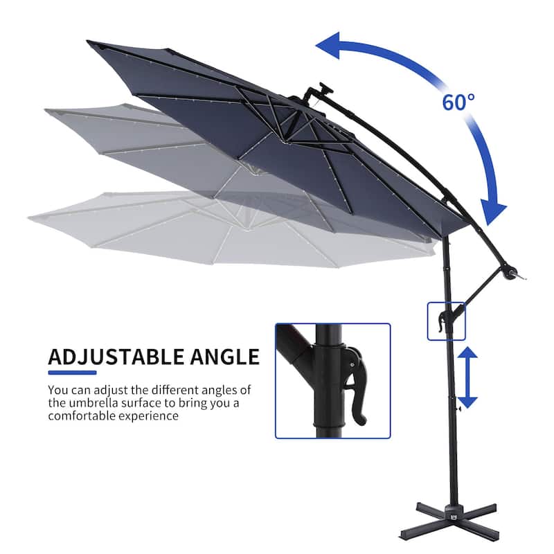 Outdoor Patio 10-Ft Solar LED Offset Hanging Umbrella