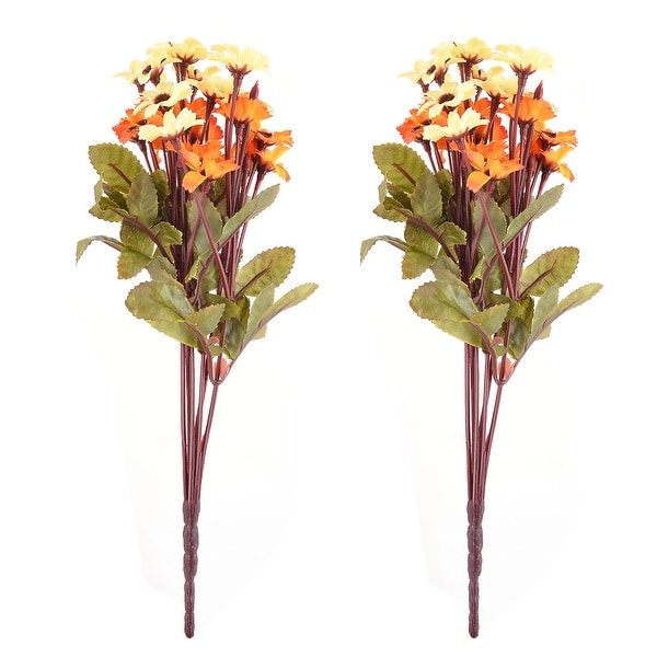 Dorm Table Ornament Fabric Craft Artificial Flower Bouquet Yellow Orange 13 Inch Height 2pcs