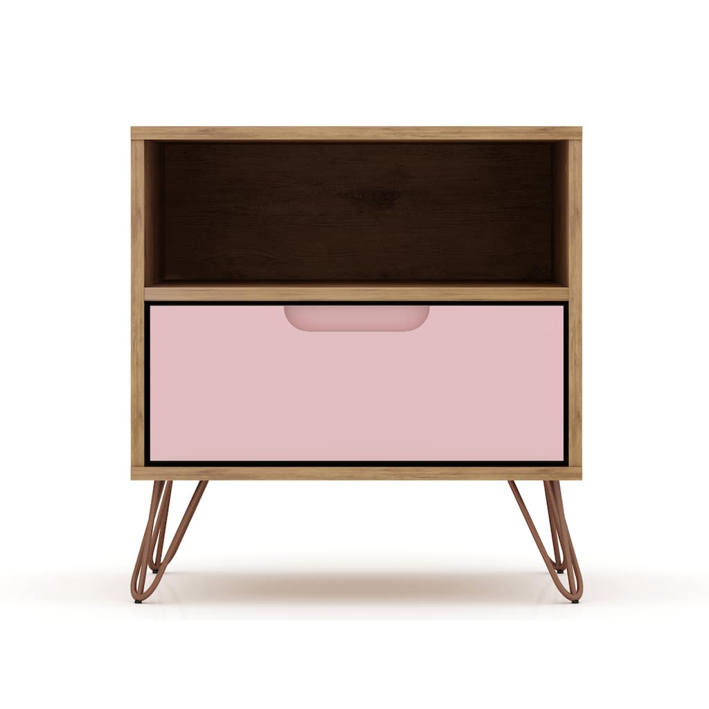 20-Inch Nightstand in Pink with 1 Drawer and Open Shelf