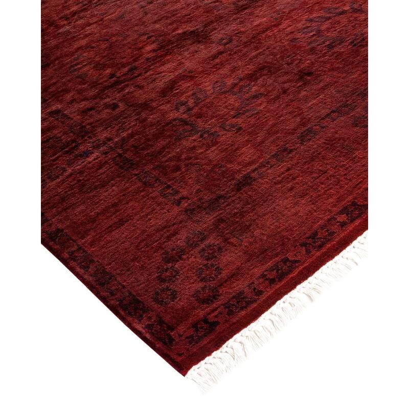 Overton Hand Knotted Wool Vintage Inspired Modern Contemporary Overdyed Red Runner Rug - 3' 2" x 8' 7"