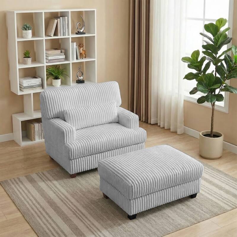 36" Wide Oversized Upholstered Chaise Lounge Accent Chair with Ottoman - Chaise Lounge - Grey