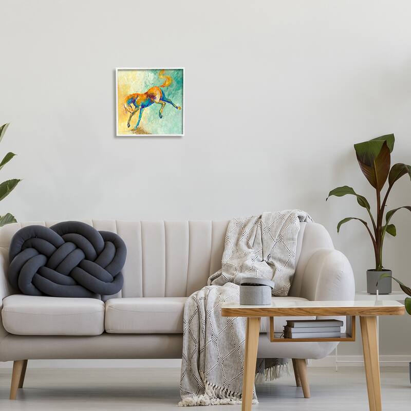 Stupell Vibrant Wild Stallion Horse Jumping Stippled Abstract Framed Wall Art - Green
