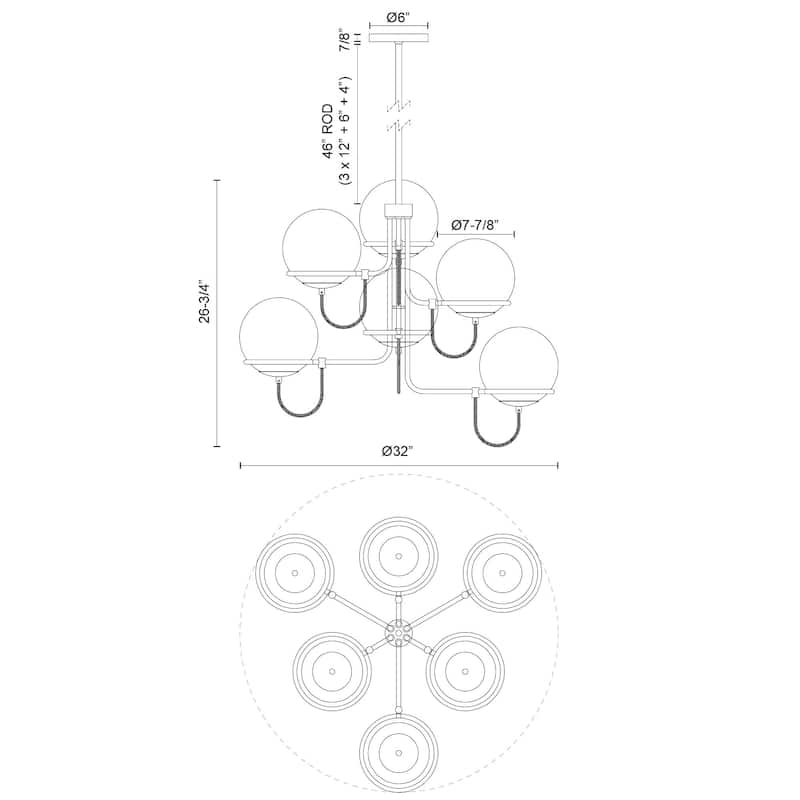 Alora Lighting CH458632 Alba 6 Light 32" Wide Chandelier