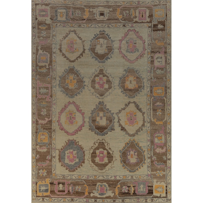 Hand Knotted Oriental 100% Wool Carpet Transitional All-Over Beige & Ivories Oushak Area Rug - 11' 11'' X 8' 8''