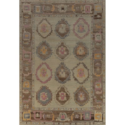 Hand Knotted Oriental 100% Wool Carpet Transitional All-Over Beige & Ivories Oushak Area Rug - 11' 11'' X 8' 8''