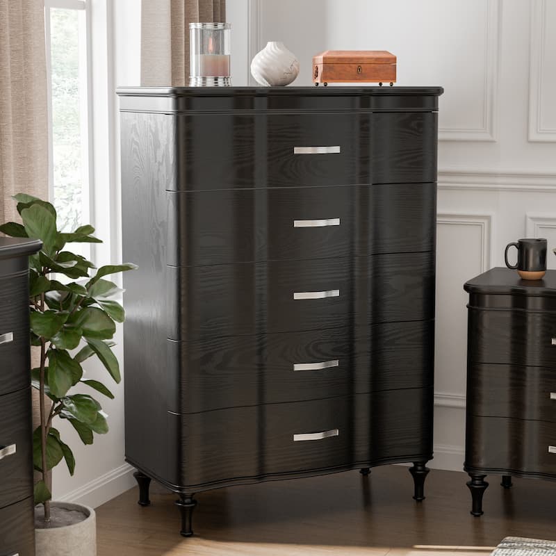 Furniture of America Seabliss Glam Solid Wood 5-Drawer Bedroom Chest - Black
