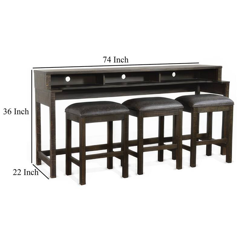Flint Console Table with 3 Compartments, 74 Inch, Dark Brown Mahogany