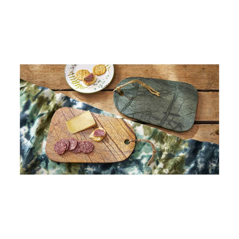 Brown Earth Marble Cutting Board - 12" x 7.5" Serving Board for Cheese & Summer Entertaining - Hand Wash Only