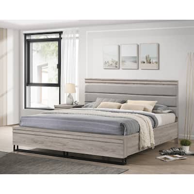 Roundhill Furniture Alvear Upholstered Wood Panel Bed, Weathered Gray