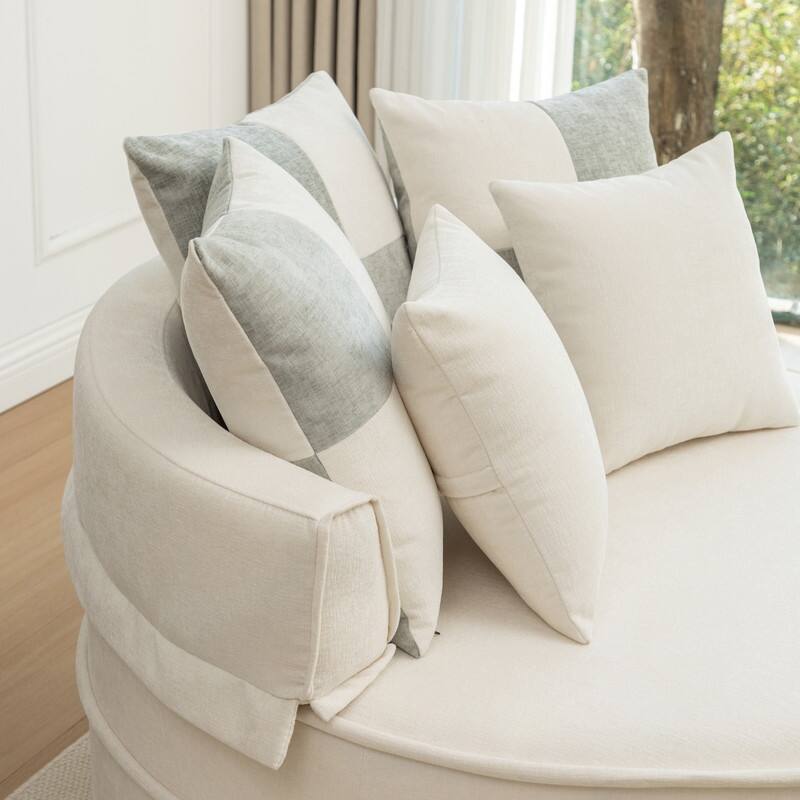 47.63" Round Lazy Fully Compression Sofa, Chenille, with Ottoman