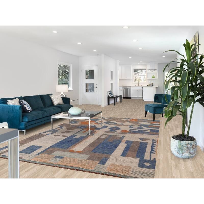 Contemporary Moroccan Abstract Area Rug Hand-Knotted Wool Carpet - 7'1"x 10'4"