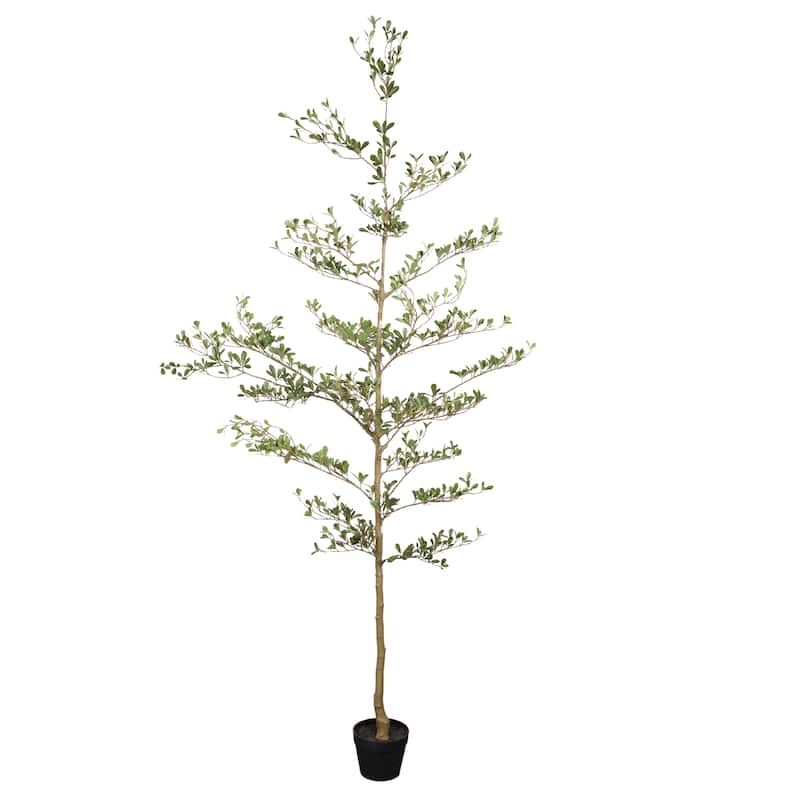 7FT Artificial Black Olive Tree, Realistic Tall Fake Plant for Indoor Home Living Room Corner Decoration, 1pc/set - Green Leaves