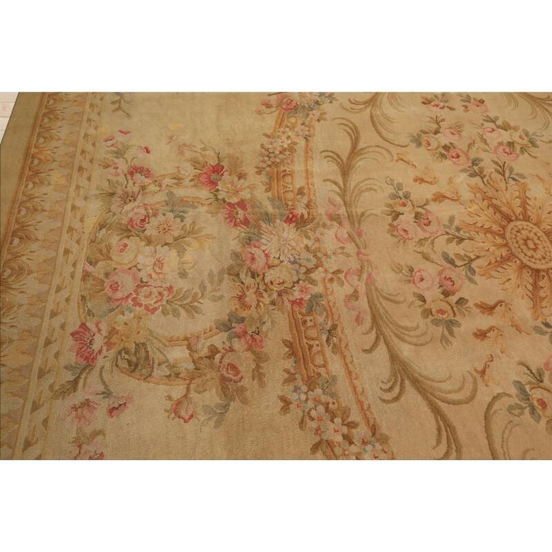 11'9''x17'10'' Hand Knotted Wool Beige French Aubusson Savonerrie Floral Rug - 11' 9'' x 17' 10''