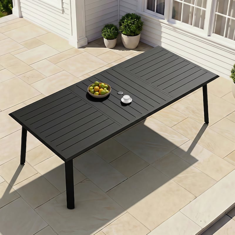 Outdoor All-Aluminum Dining Table with Umbrella Hole for 6-12 Person - Black - 93.9 inches