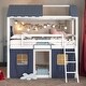 preview thumbnail 2 of 32, Playhouse Design Impression & Beautiful Twin Size Bunk Wood House Bed with Elegant Windows,Sills and Tent,Elegant Children Bed