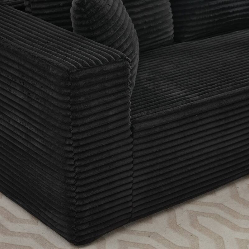 Modular Sectional Sofa with L-Shape Chaise, Oversized Corduroy Upholstered Cloud Sofa, Deep Seat Sofa with 2 Throw Pillows