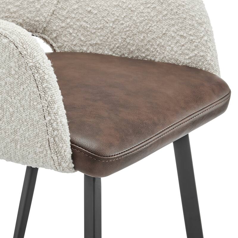 Desi Swivel Counter Stool in Ivory Fabric and Dark Brown Leatherette with Black Base - Set of 1