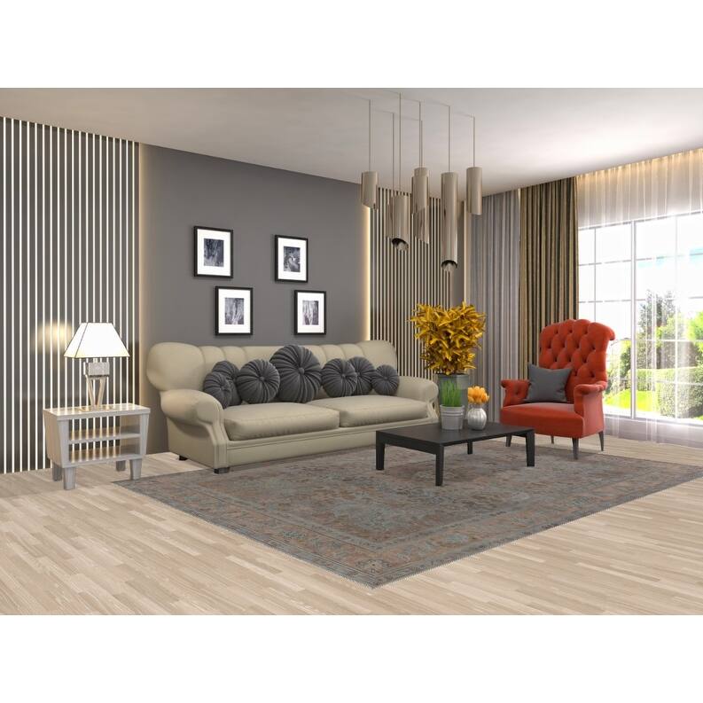 Hand Knotted Oriental 100% Wool Carpet Traditional Floral Brown Tabriz Area Rug - 9' 4'' X 6' 8''