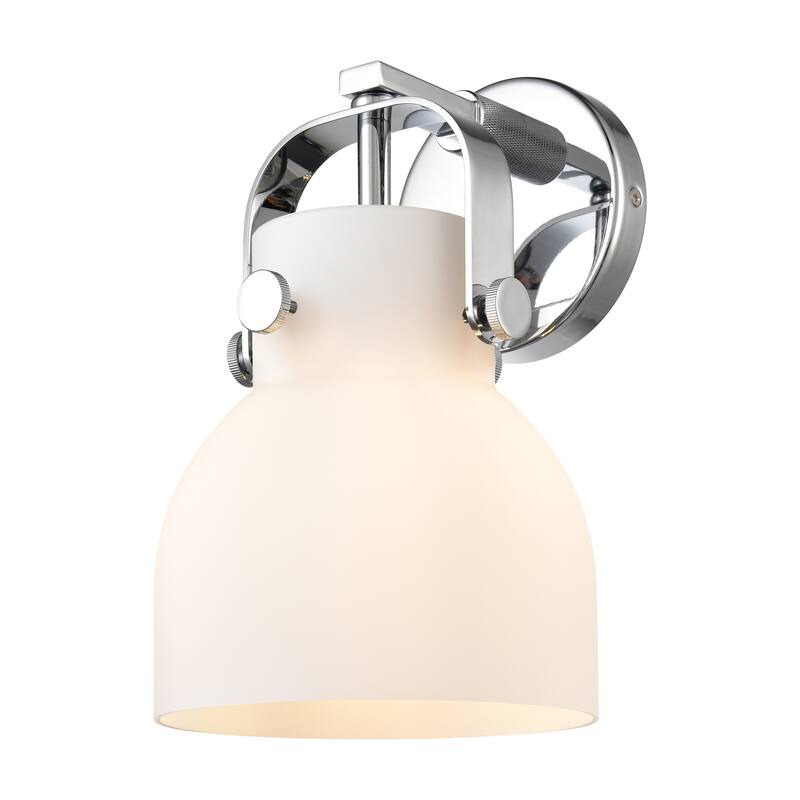 Innovations Lighting Pilaster II Bell - 1 Light 7" Wall-Mounted Sconce - Polished Chrome/Matte White
