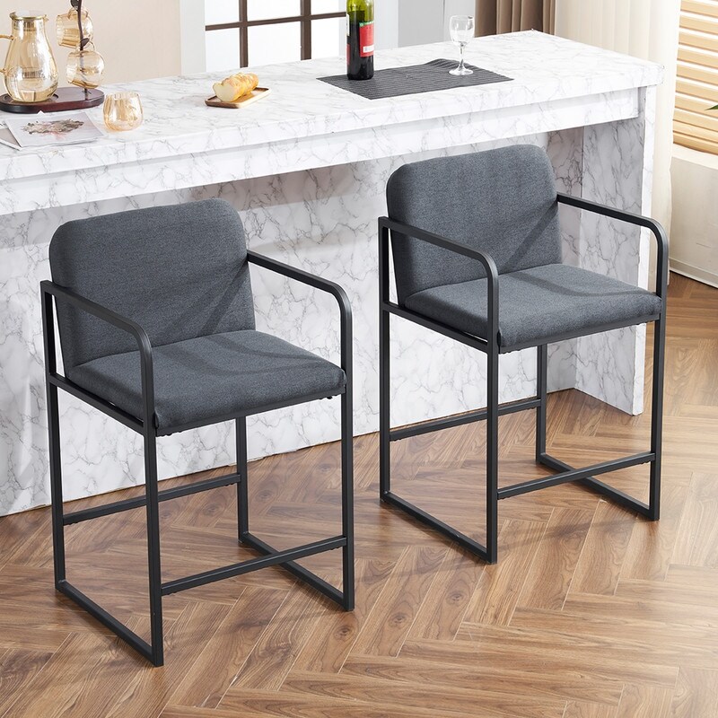 Modern Fabric Upholstered Counter Height Bar Stools with Armrests(Set of 2)