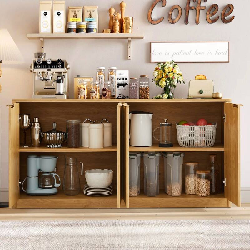 Modern 59" Fluted Buffet Sideboard Cabinet with Shelves, TV Stand Storage Cabinet with 4 Wave Doors for Organized Living Spaces