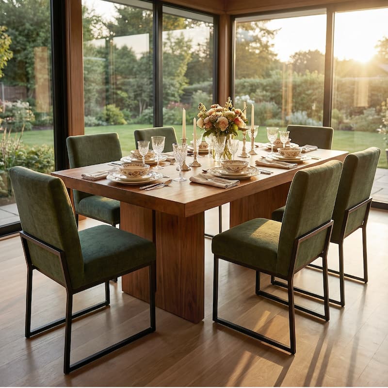 Mid Century Modern Dining Chair with Black Metal Legs