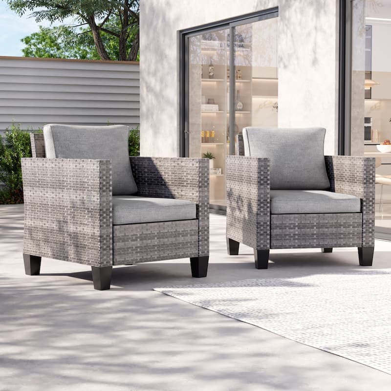 LIVOOSUN 2Pcs Outdoor Seating Sets Patio Grey Rattan Furniture Chair - Linen Grey