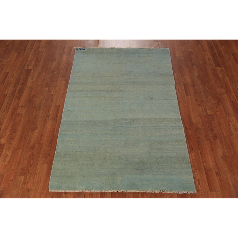 Green & Blue Modern Gabbeh Oriental Area Rug Handmade Wool Carpet - 3'9" x 5'11"