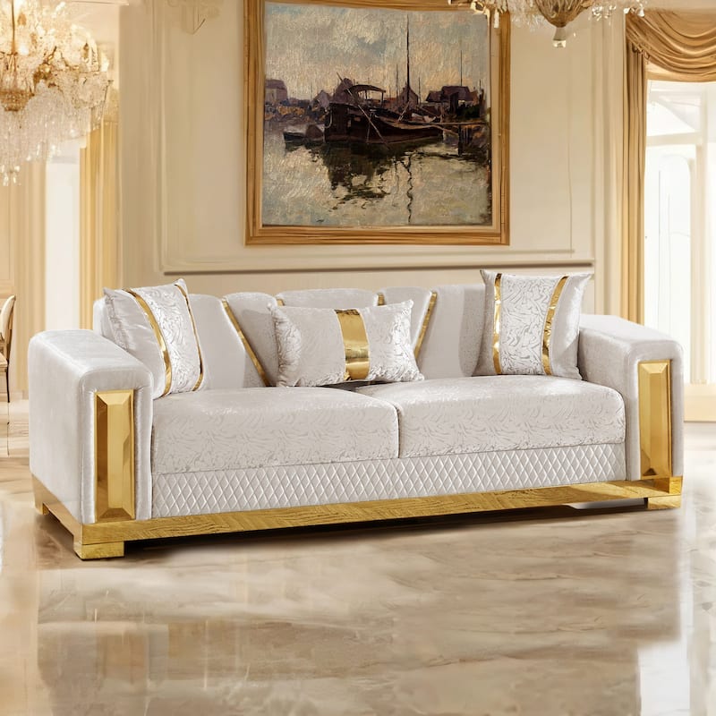 Furniture of America Maxine Glam Solid Wood Sofa with Accent Pillows