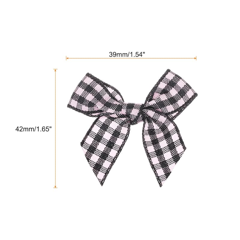 50Pcs Mini Gingham Ribbon Bow 1.5" Checkered Fabric Satin - Black and Pink
