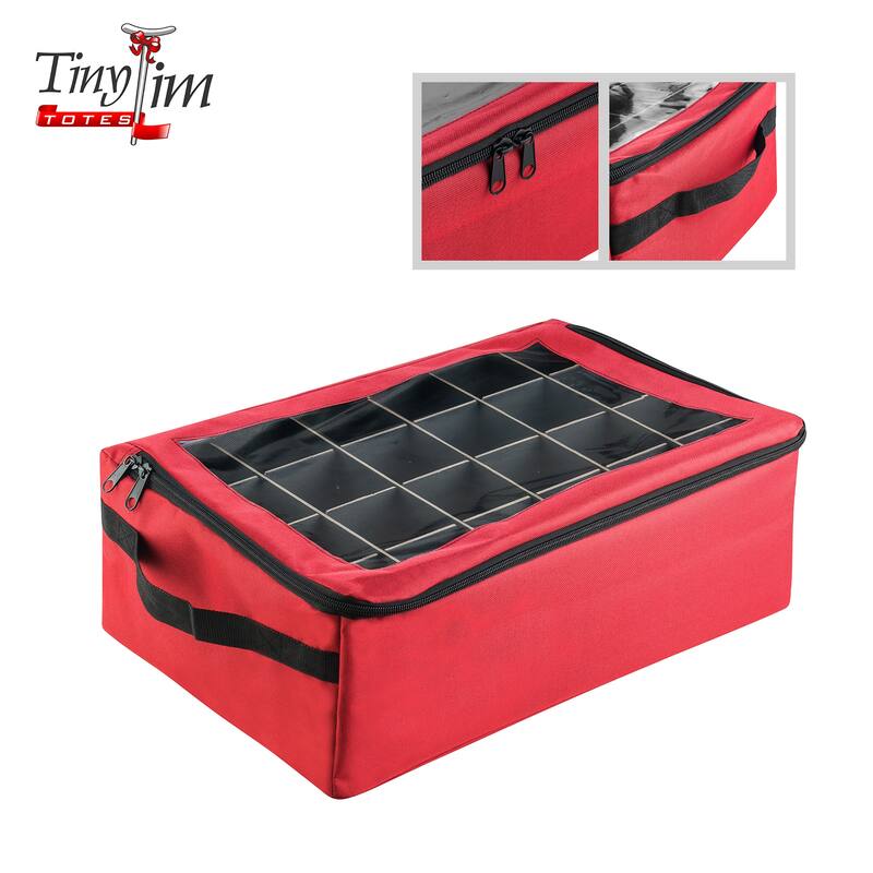 Ornament Storage Box - Zippered Organizer with 48 Individual Compartments and Dividers by Tiny Tim Totes