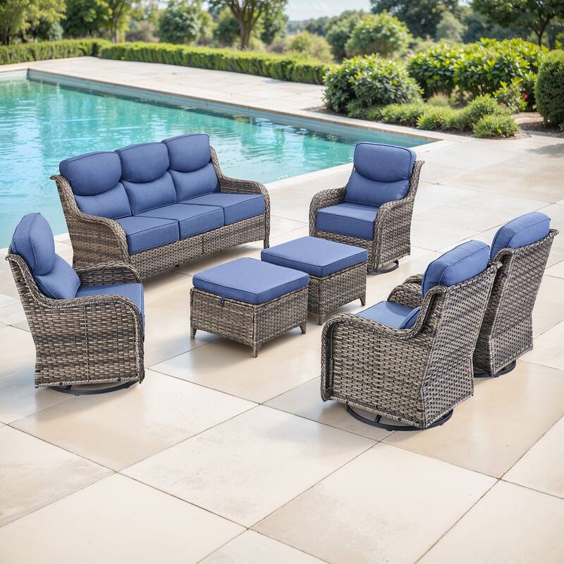 Gymojoy 7-Piece Patio Furniture Set with Swivel Glider Chairs, 6-Inch Ultra-Plush Cushions & Water-Resistant Olefin Fabric