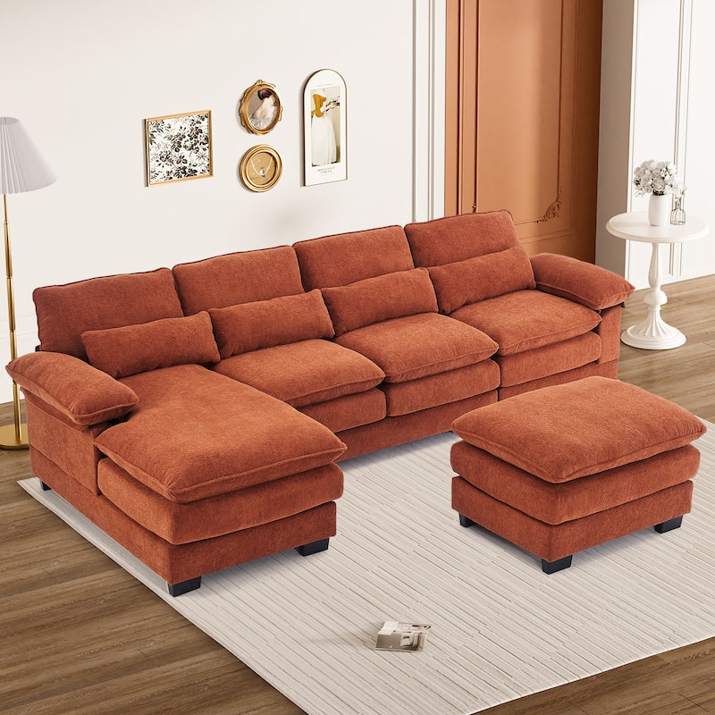 Ouyessir Soft Chenille Fabric U-shaped Sectional Sofa Set with Doudle Layer Cushion