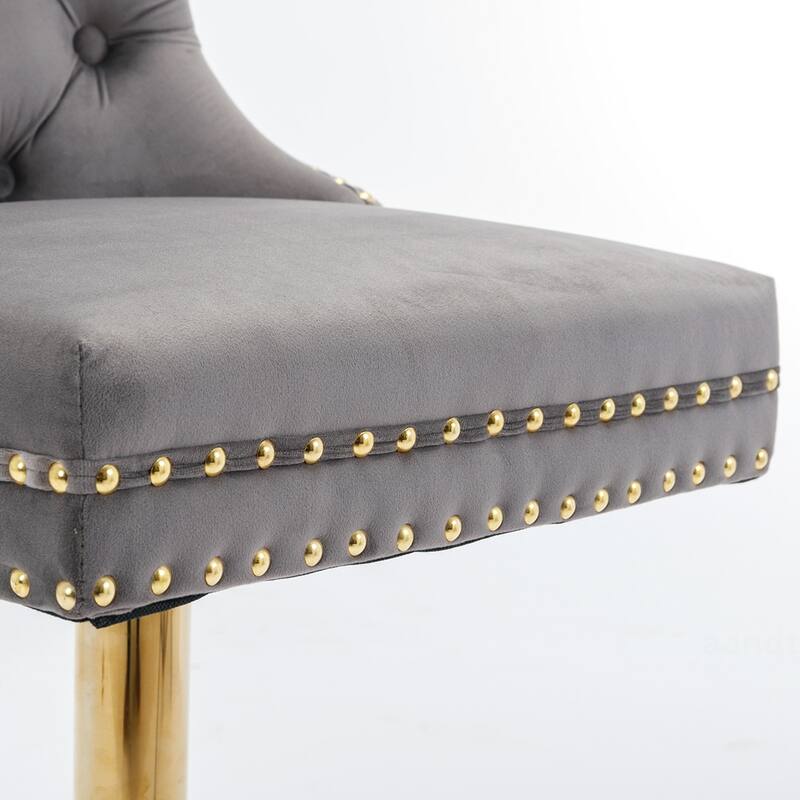 2PCS Tufted Swivel Velvet Bar Stool With Gold Legs