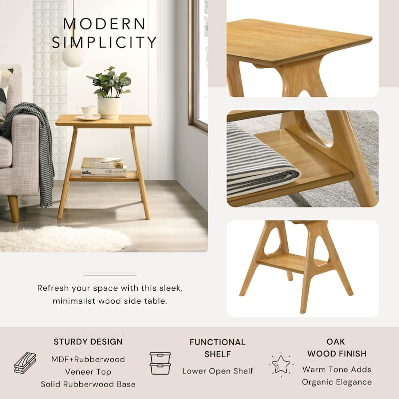 Roundhill Furniture Arona Mid-Century Modern Wood End Table with Shelf
