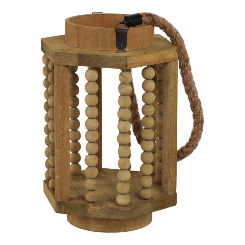 Wood Hurricane Lantern with Rope Handle - Brown, 11 in. - 11.0"