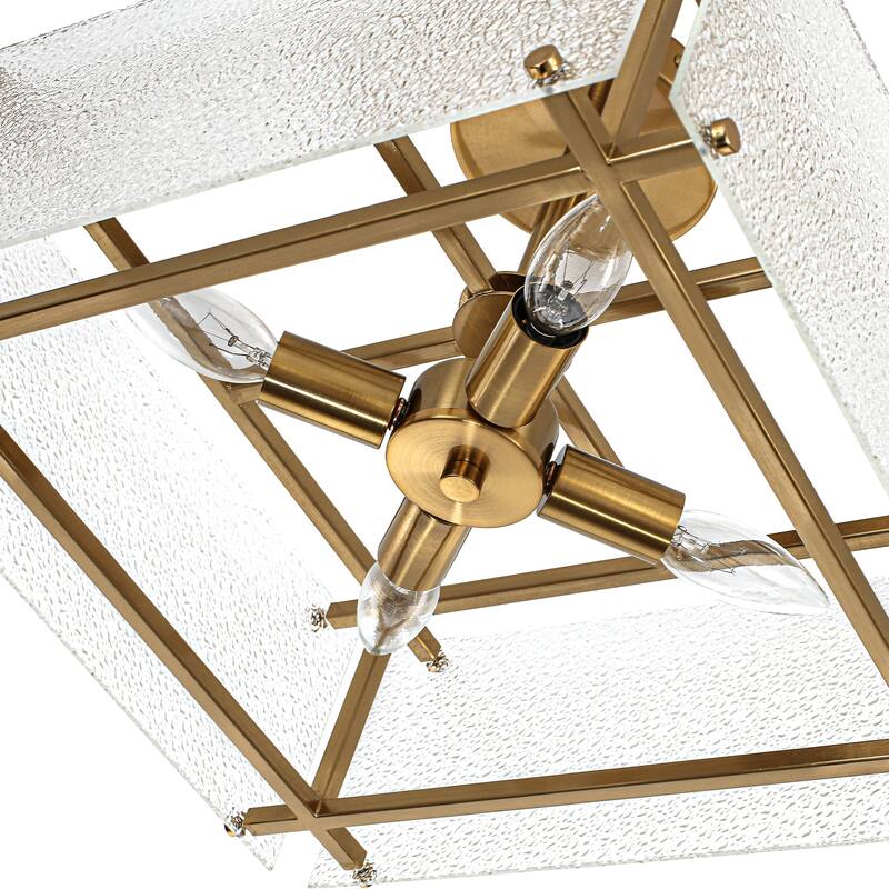 Modern 4 Light Semi Flush Mount Textured Glass Black Metal Design