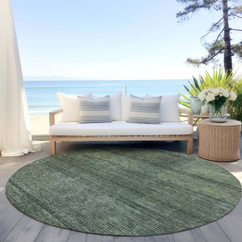 Machine Washable Indoor/ Outdoor Chantille Contemporary Imprints Rug - Olive - 8' x 8'