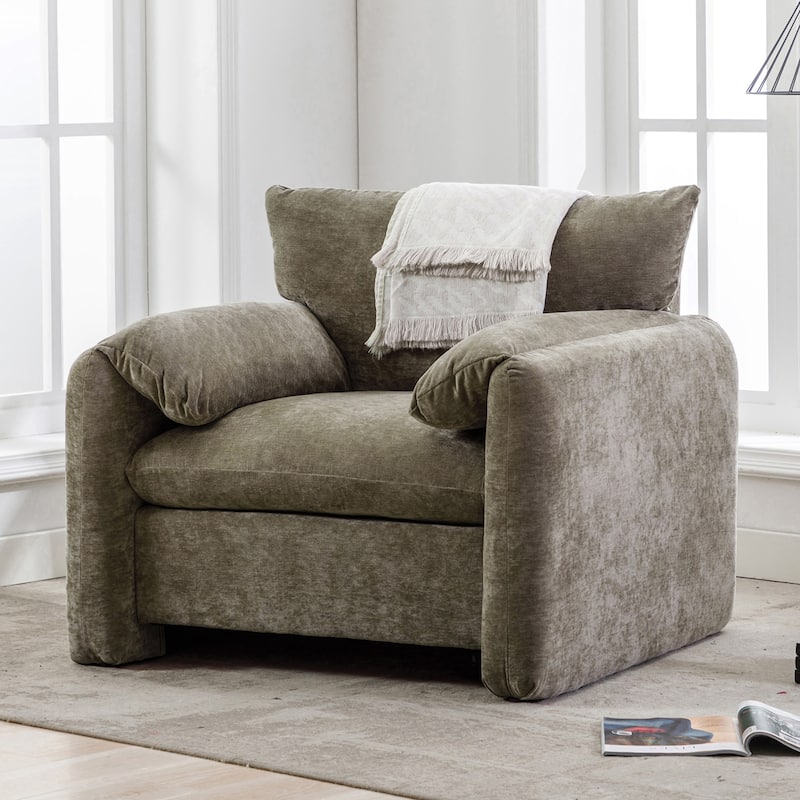 Contemporary Chenille Oversized Armchair with Wide Armrests by Harper&Bright Designs - Matcha Green