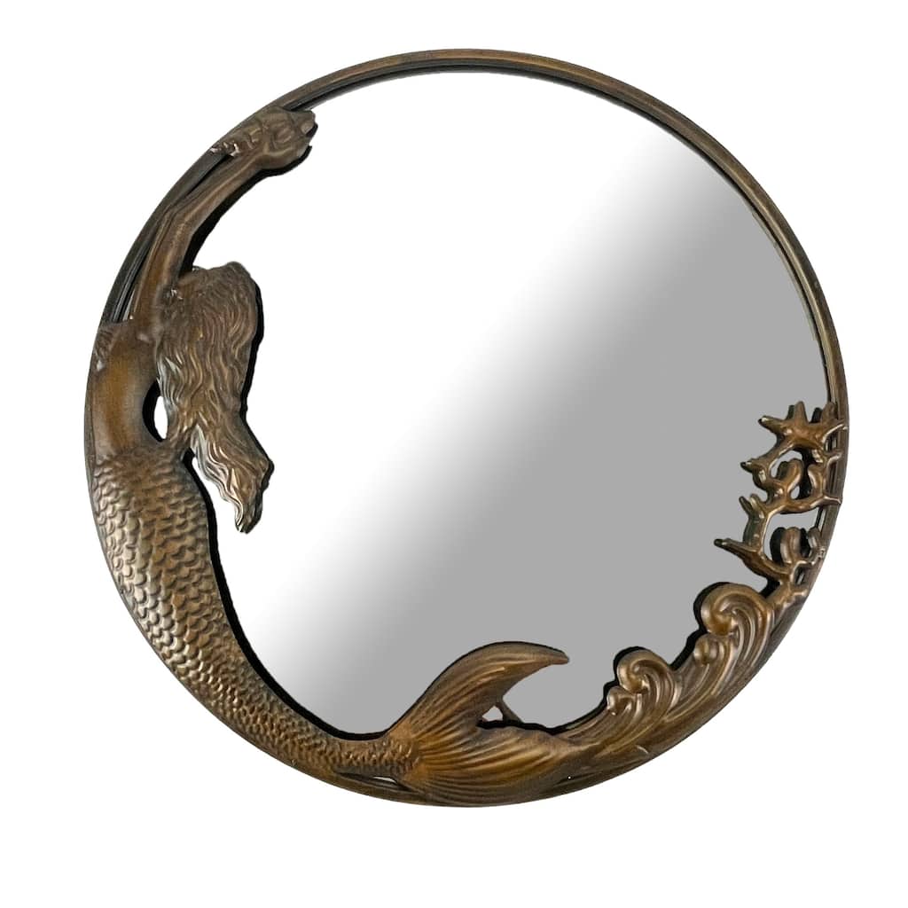 Bronze Mermaid Mirror 20-Inch Nautical Accent For Coastal Home Decor - 20 X 20 X 1 inches