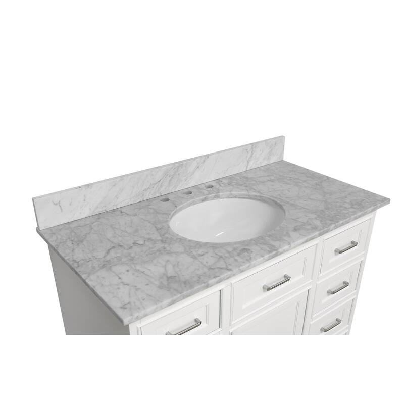 KitchenBathCollection Aria 42" Bathroom Vanity with Carrara Marble Top