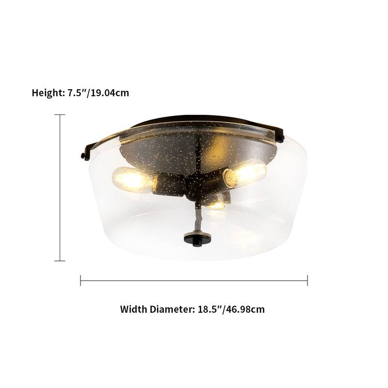 Farmhouse Close to Ceiling Light Fixture with Seeded Glass for Bedroom, Hallway, Foyer