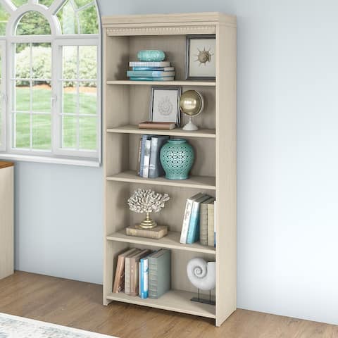 Fairview Antique White 5-shelf Bookcase - Antique