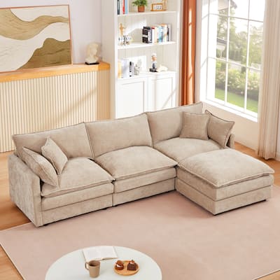 L Shape Modular Sectional Sofa Chenille Upholstered Couch wOttoman