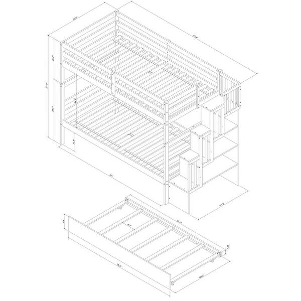 Twin over Twin Bunk Beds With Twin Trundle and Stairway Storage for Home