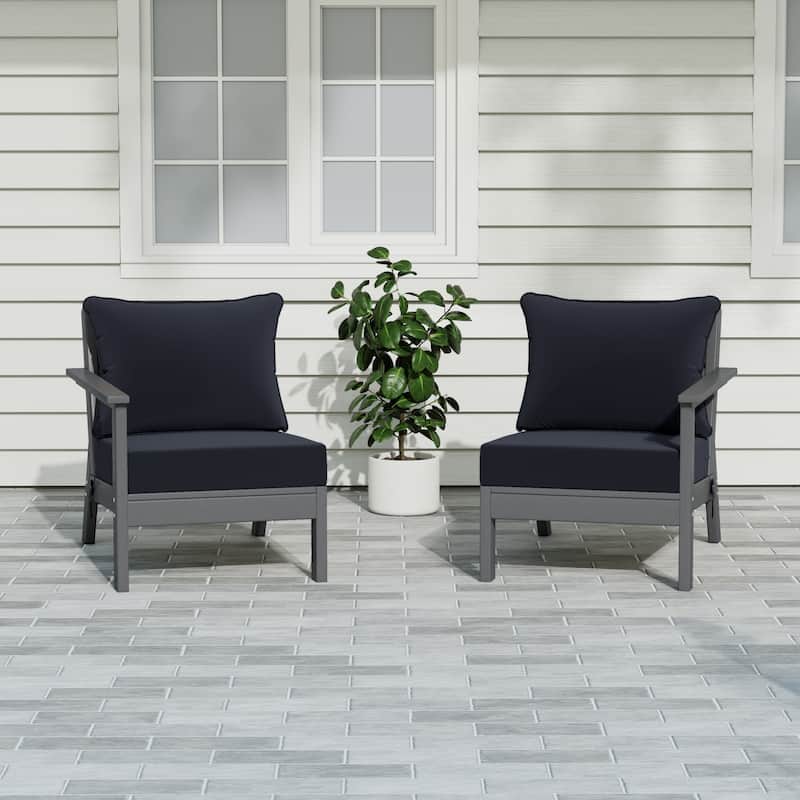 Polytrends Birchwood All Weather HDPE Outdoor Patio Deep Seating Gray Loveseat (2-Piece) - Gray/Navy Blue